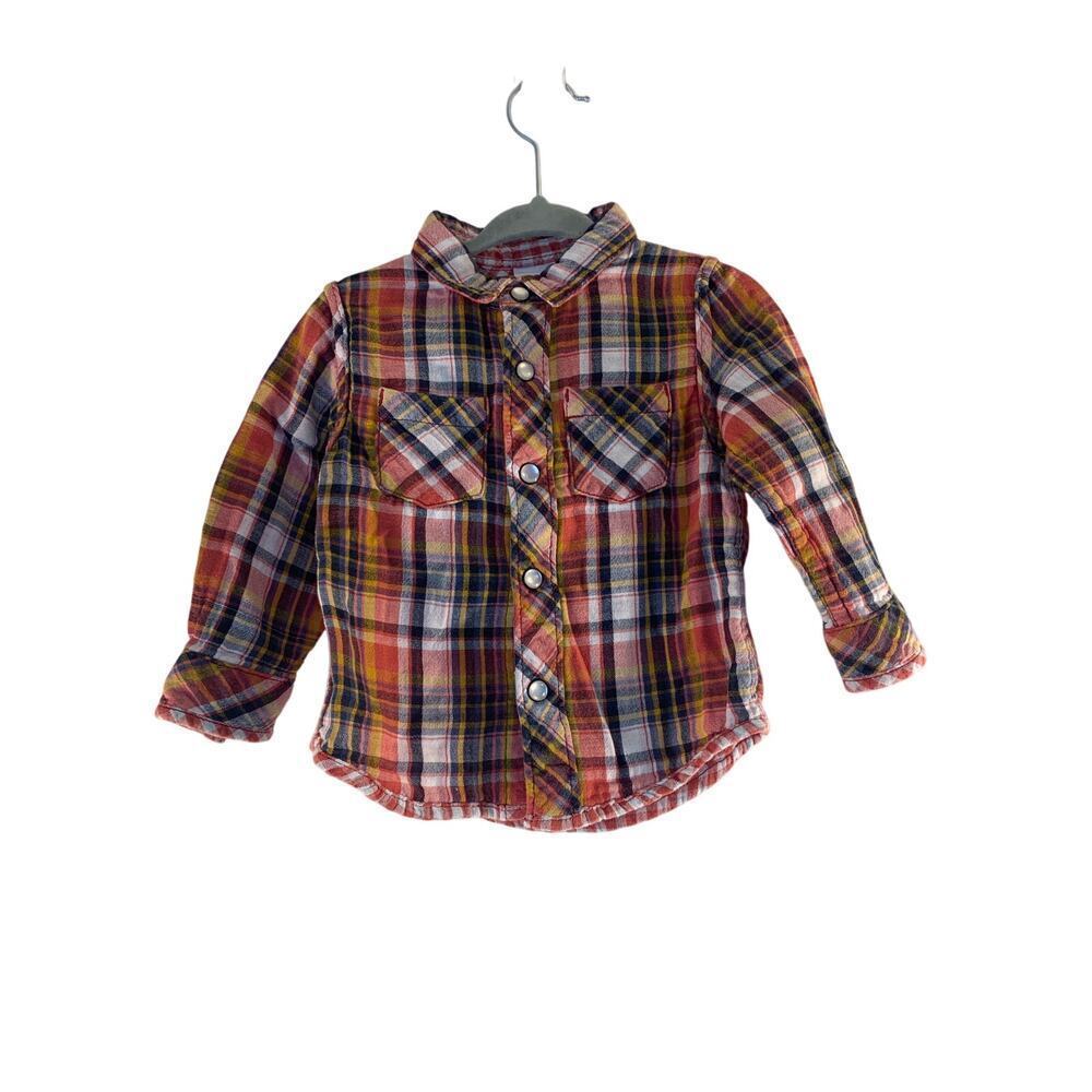 GENUINE KIDS from OSHKOSH Boys Reversable Casual Snap Shirt / Size: 12 Months